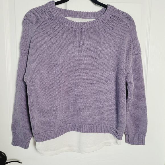 Brochu Walker Sweaters - Brochu Walker Sweater Womens Small Purple Layered Hem Cotton Cashmere Linen